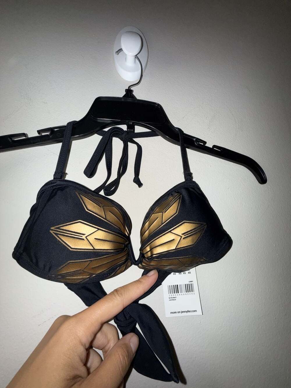 Jennyfer Black and Gold Metallic Leaf Detail Bikini Top